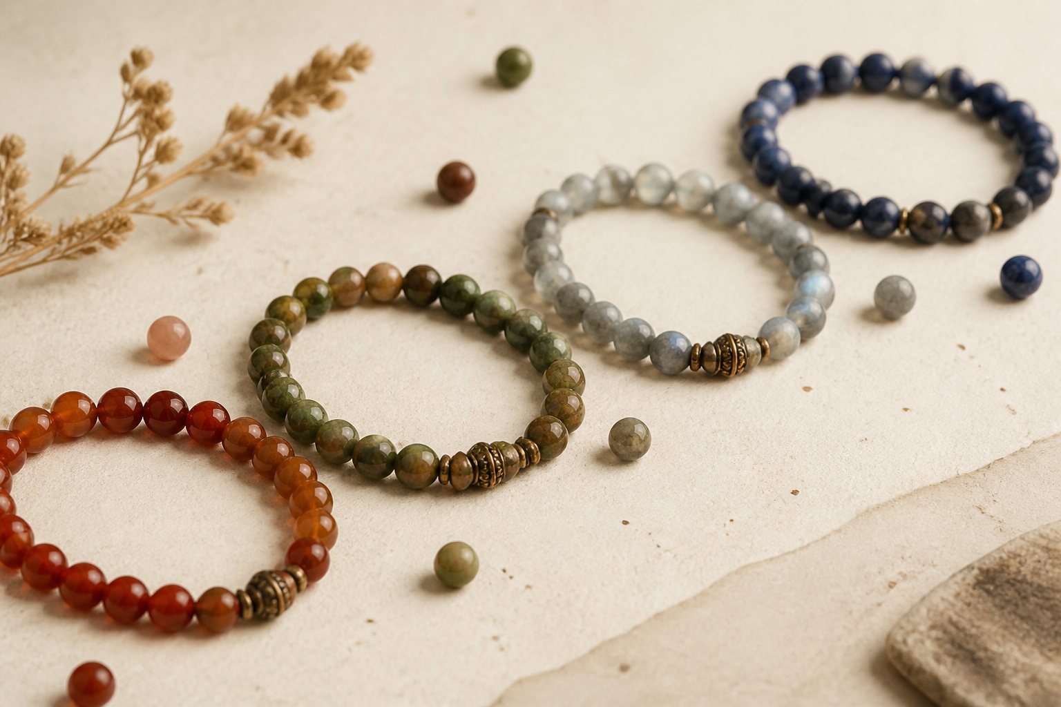 Aura Oath bracelets with scattered stone beads