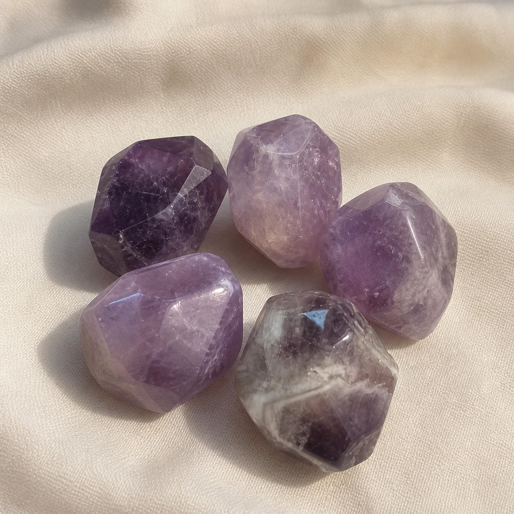 Charging Pouch — Calm, amethyst stones close-up detail