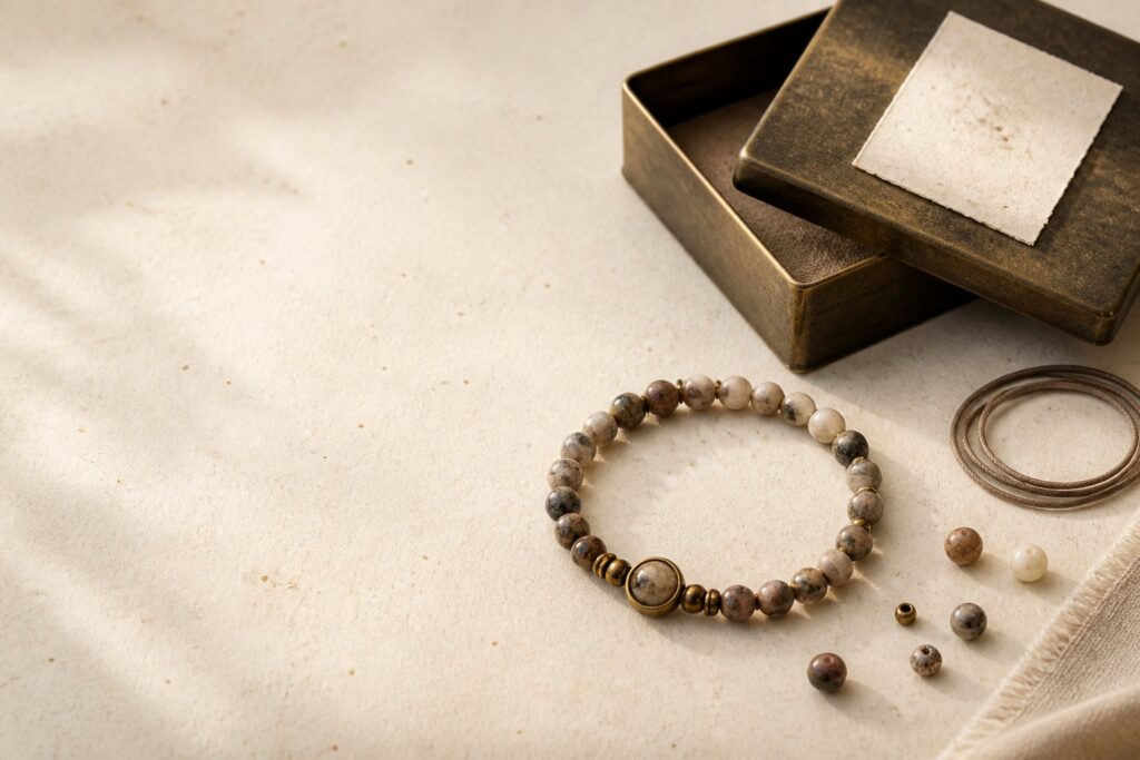 Handcrafted Aura Oath beaded bracelet with bronze gift box