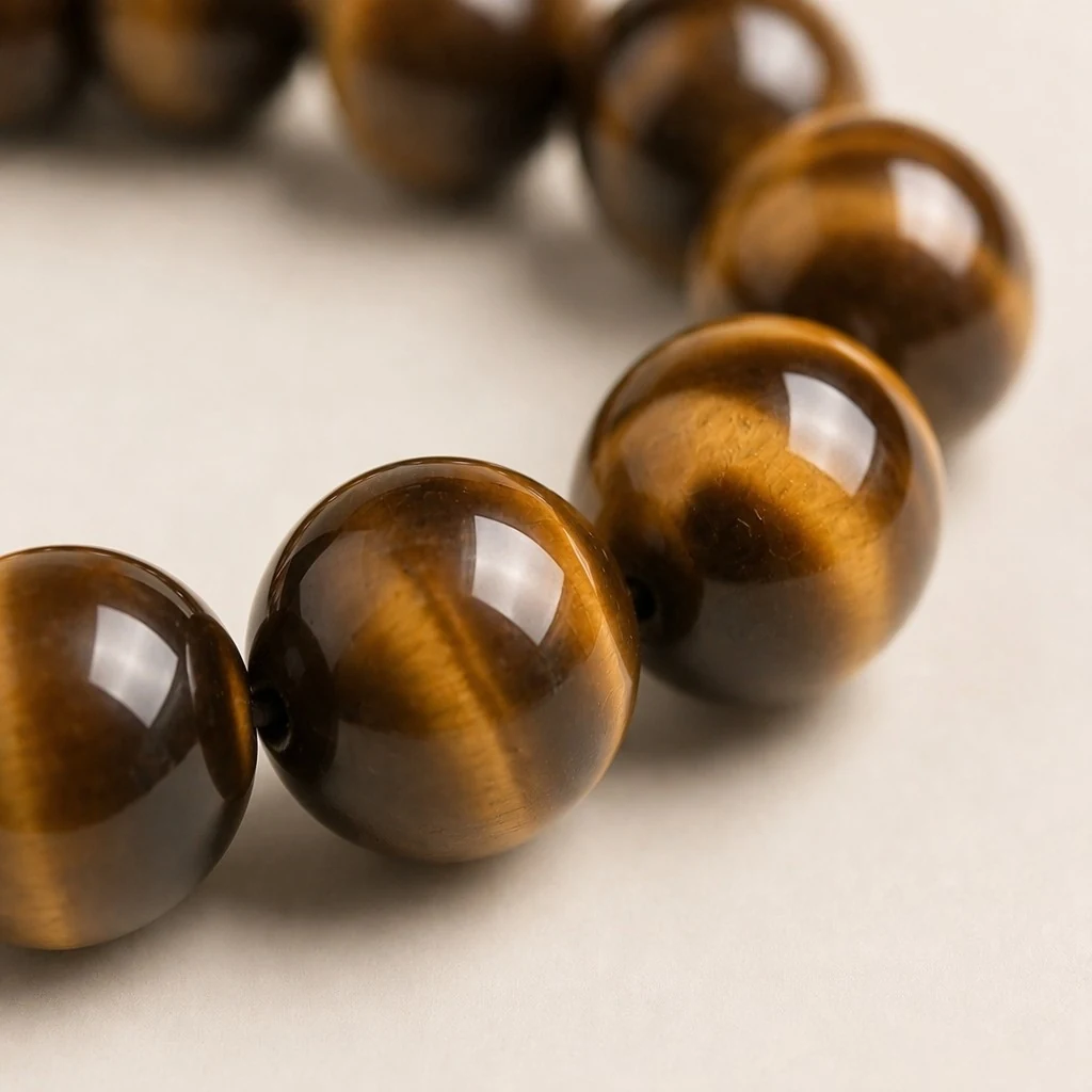 Close-up macro of Tiger’s Eye beads