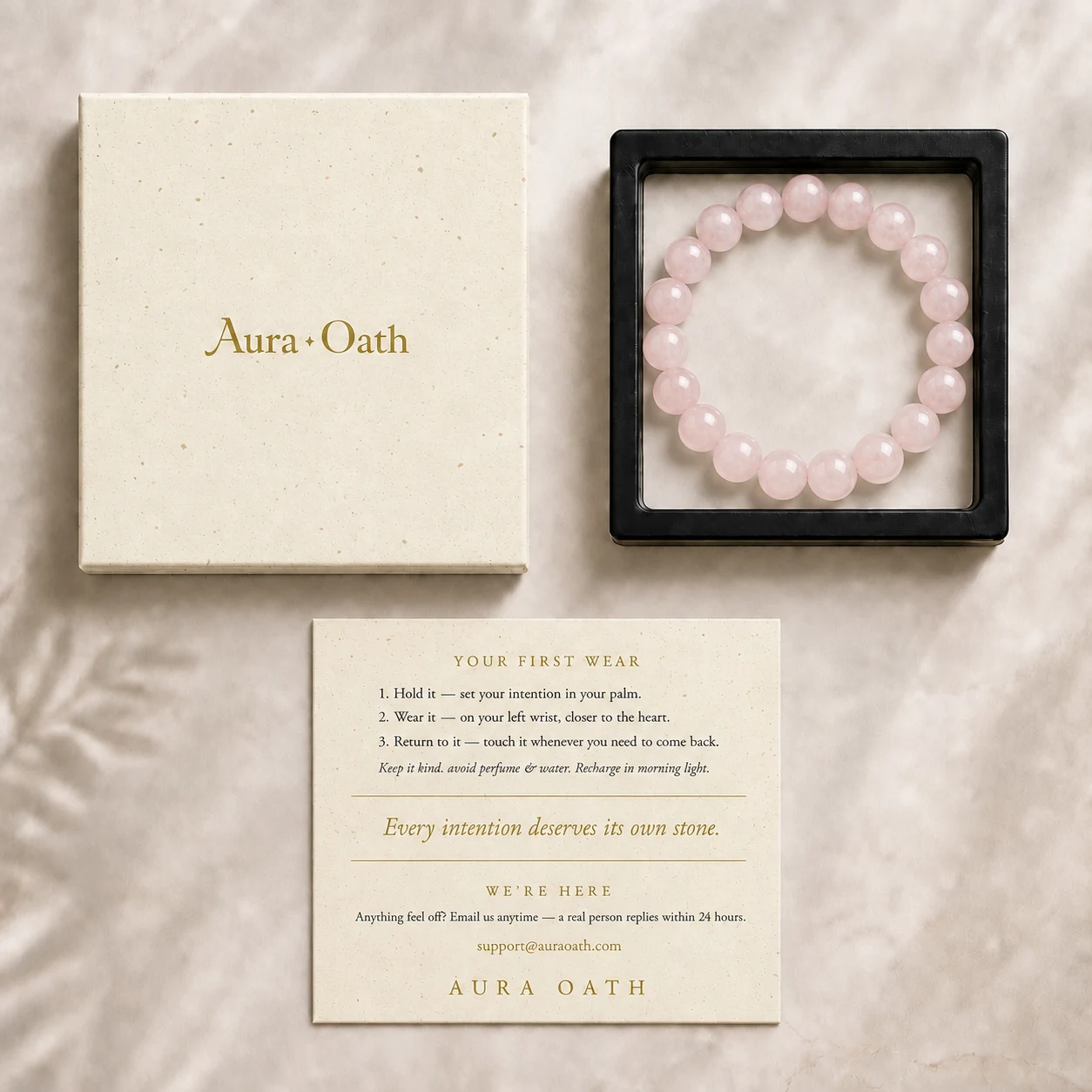 The Heart Opener bracelet in its Aura Oath gift box