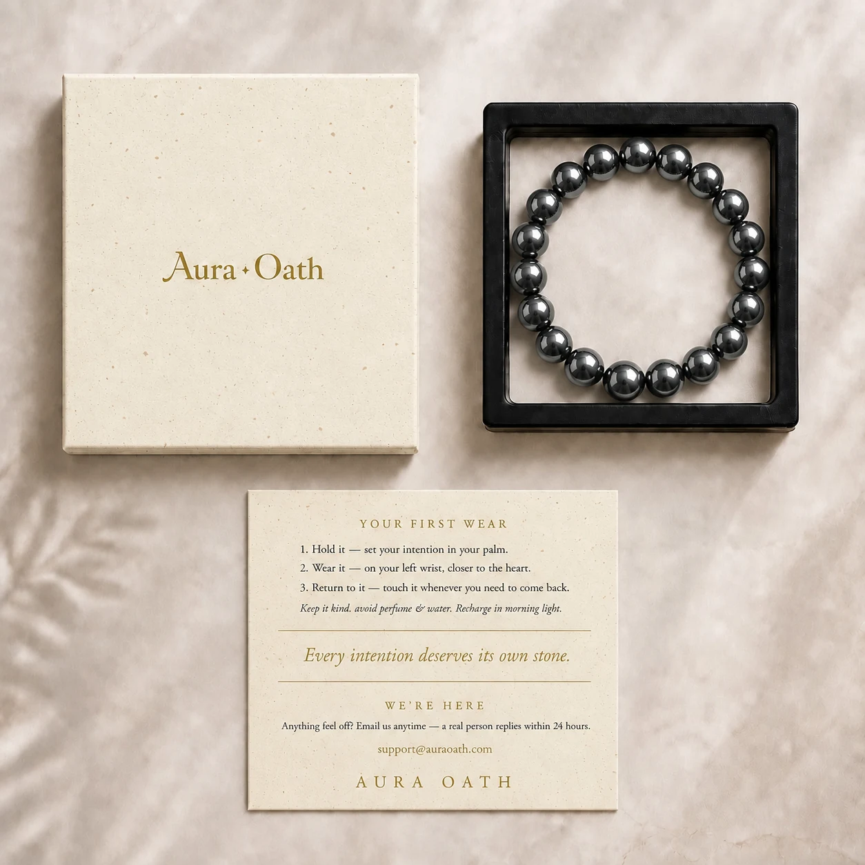 The Iron Will bracelet in its Aura Oath gift box